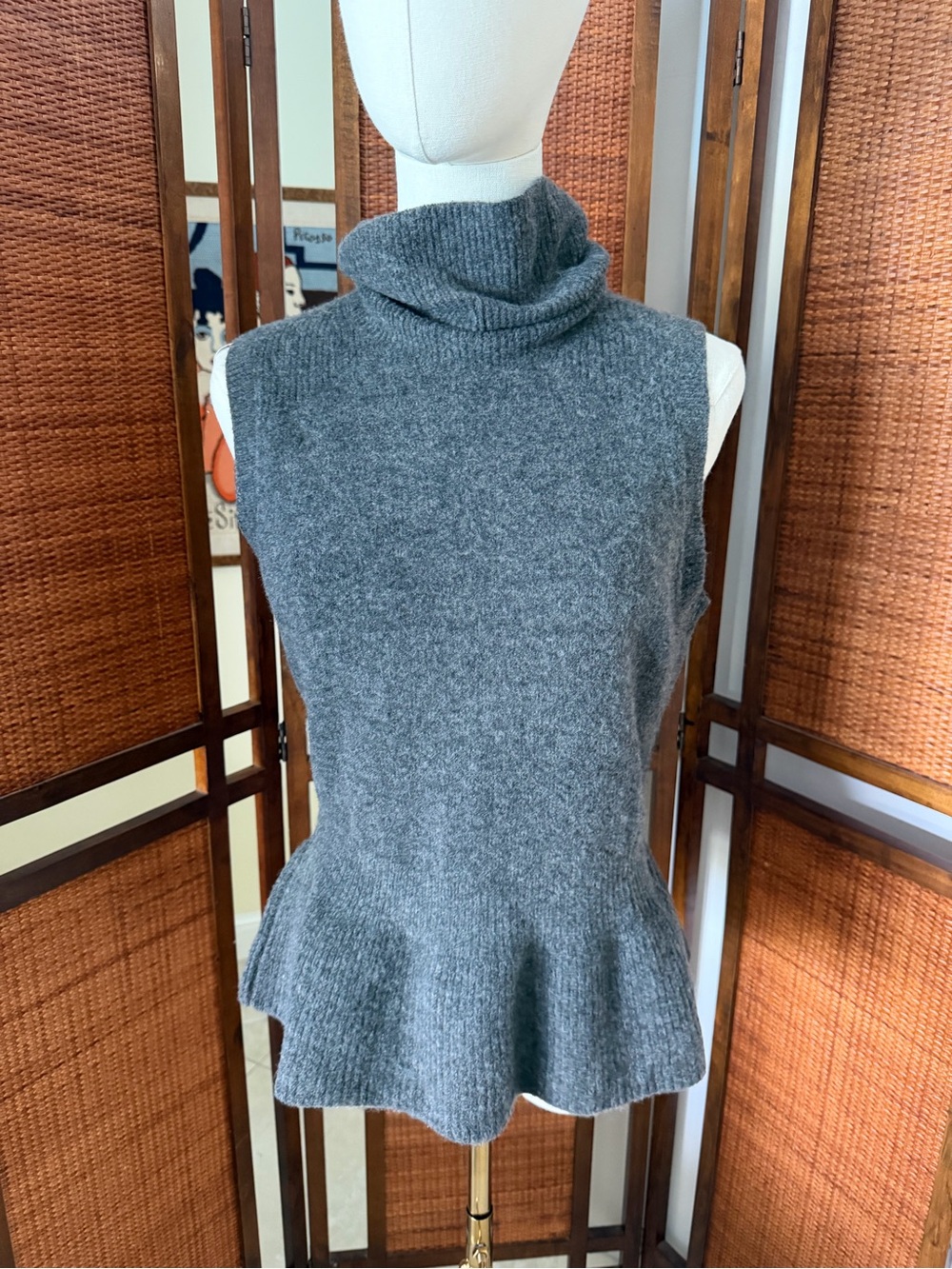 NWT White House Black Market Sleeveless Gray Turtleneck Peplum Sweater small